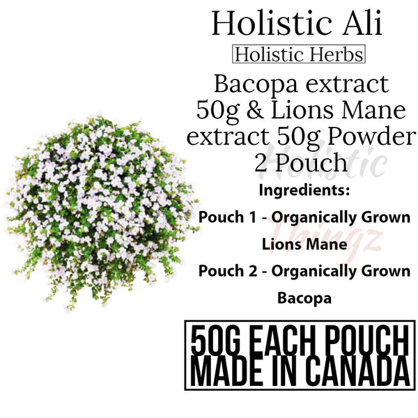 Bacopa Extract 50g & Lions Mane Mushroom 50% Extract 50g 2 pouch deal