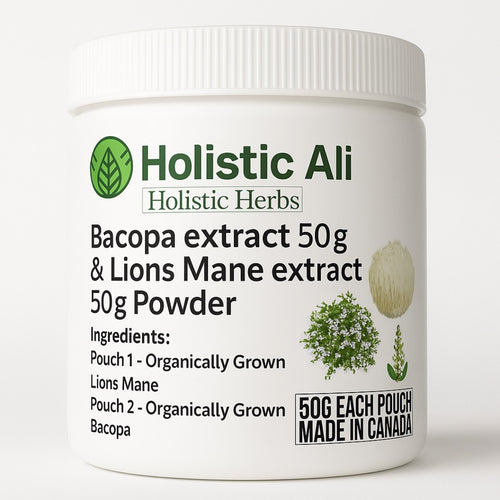 Bacopa Extract 50g & Lions Mane Mushroom 50% Extract 50g 2 pouch deal